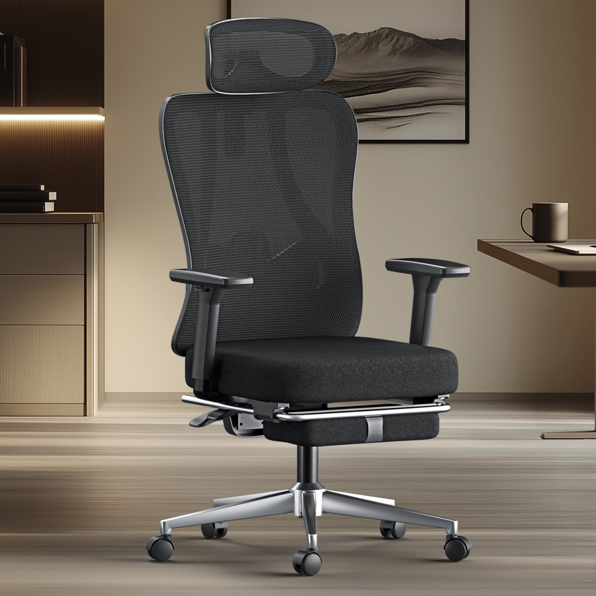 Hbada_P3_office_Chair with footrest upgrade black  front