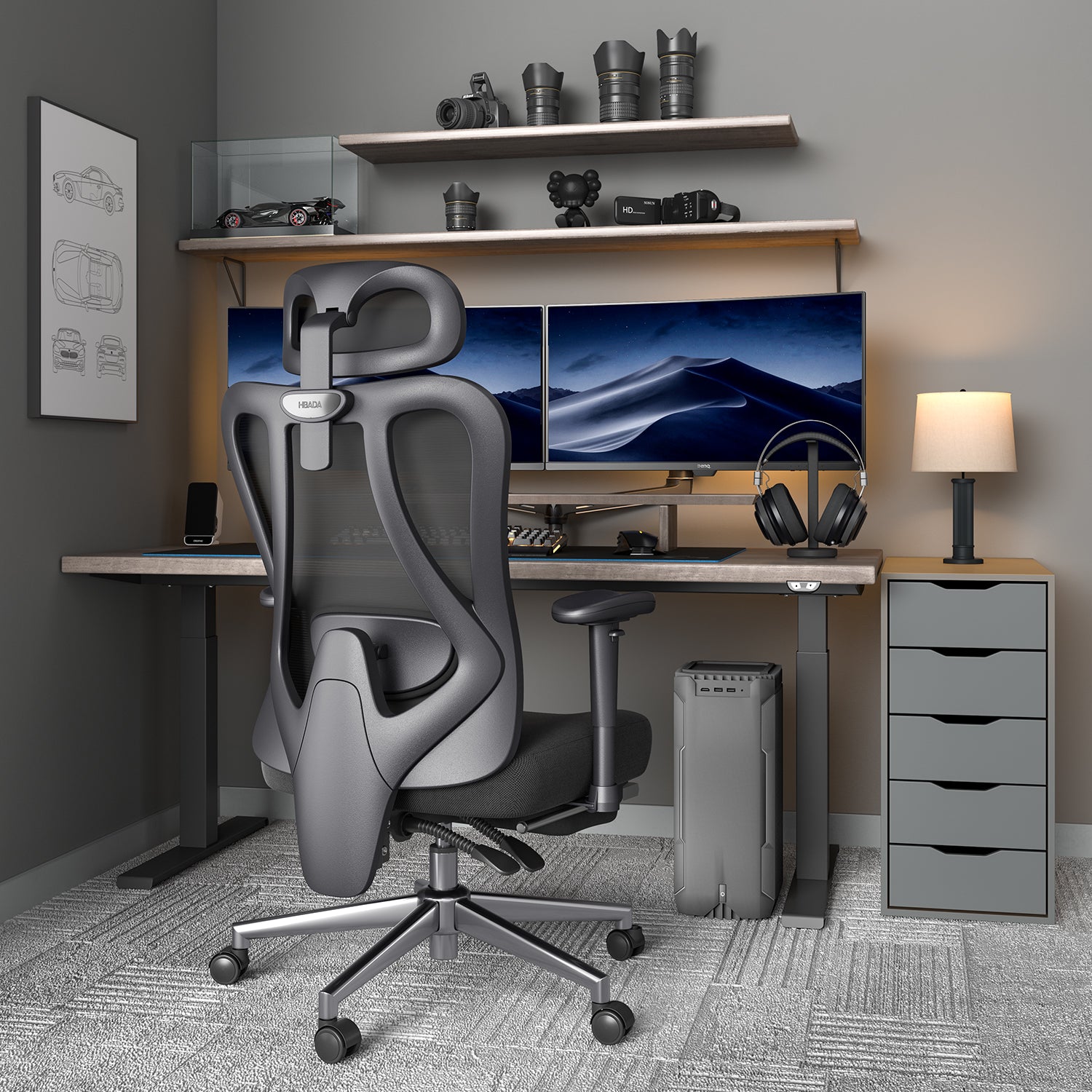 Hbada_P3_office_Chair with footrest black in use