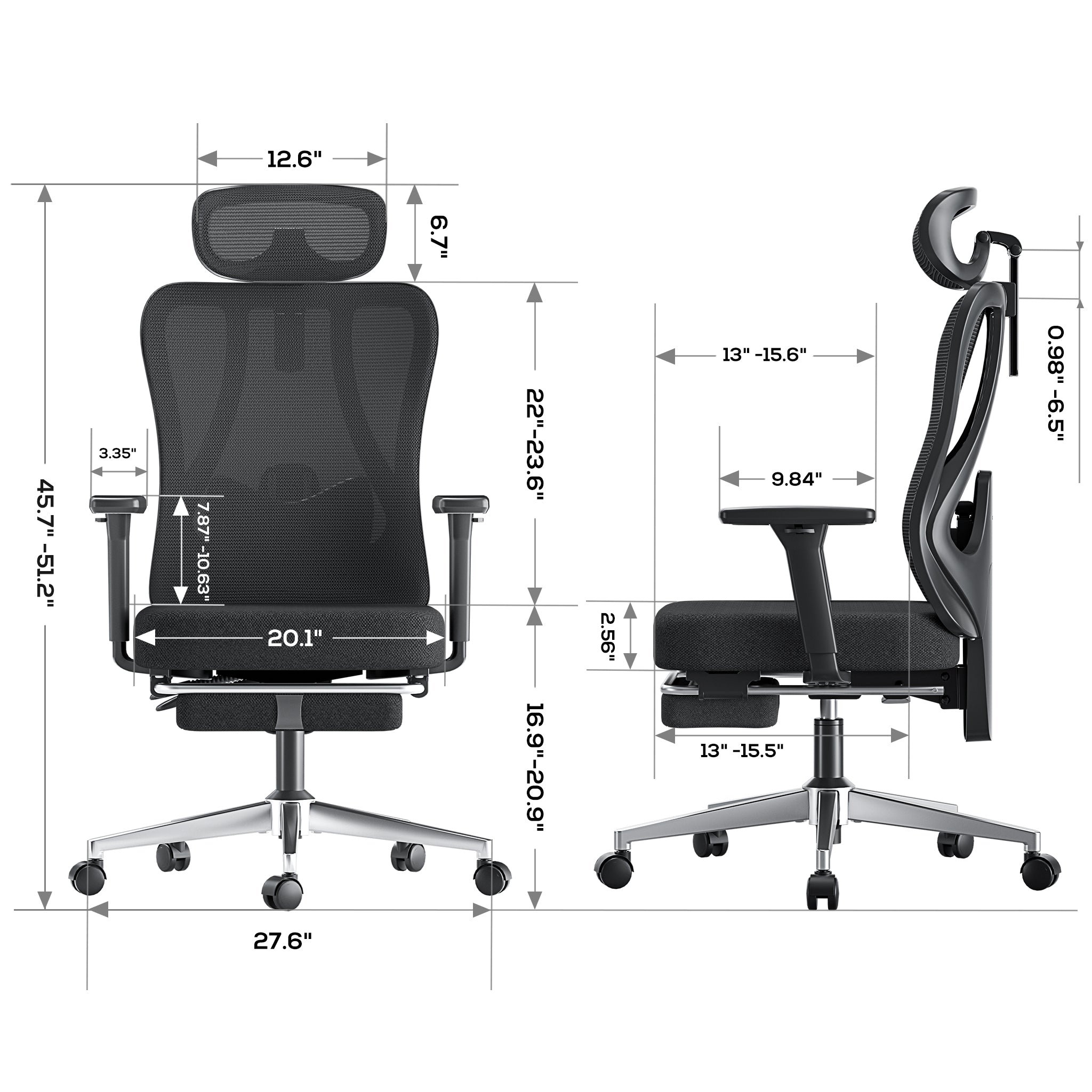 Hbada_P3_office_Chair without footrest  black upgrade dimensions