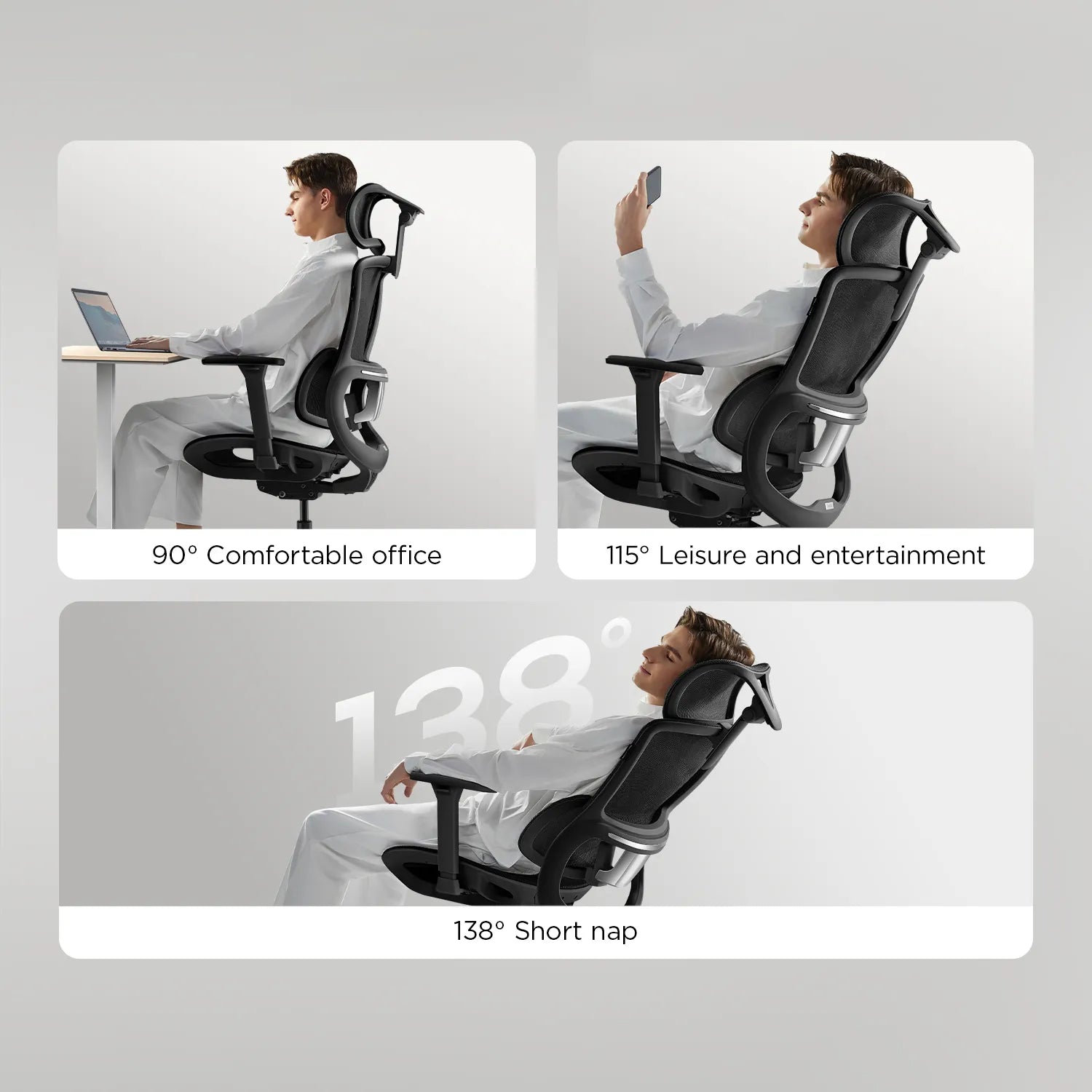 Hbada E2 Pro Ergonomic Office Chair without Footrest black reclining angle