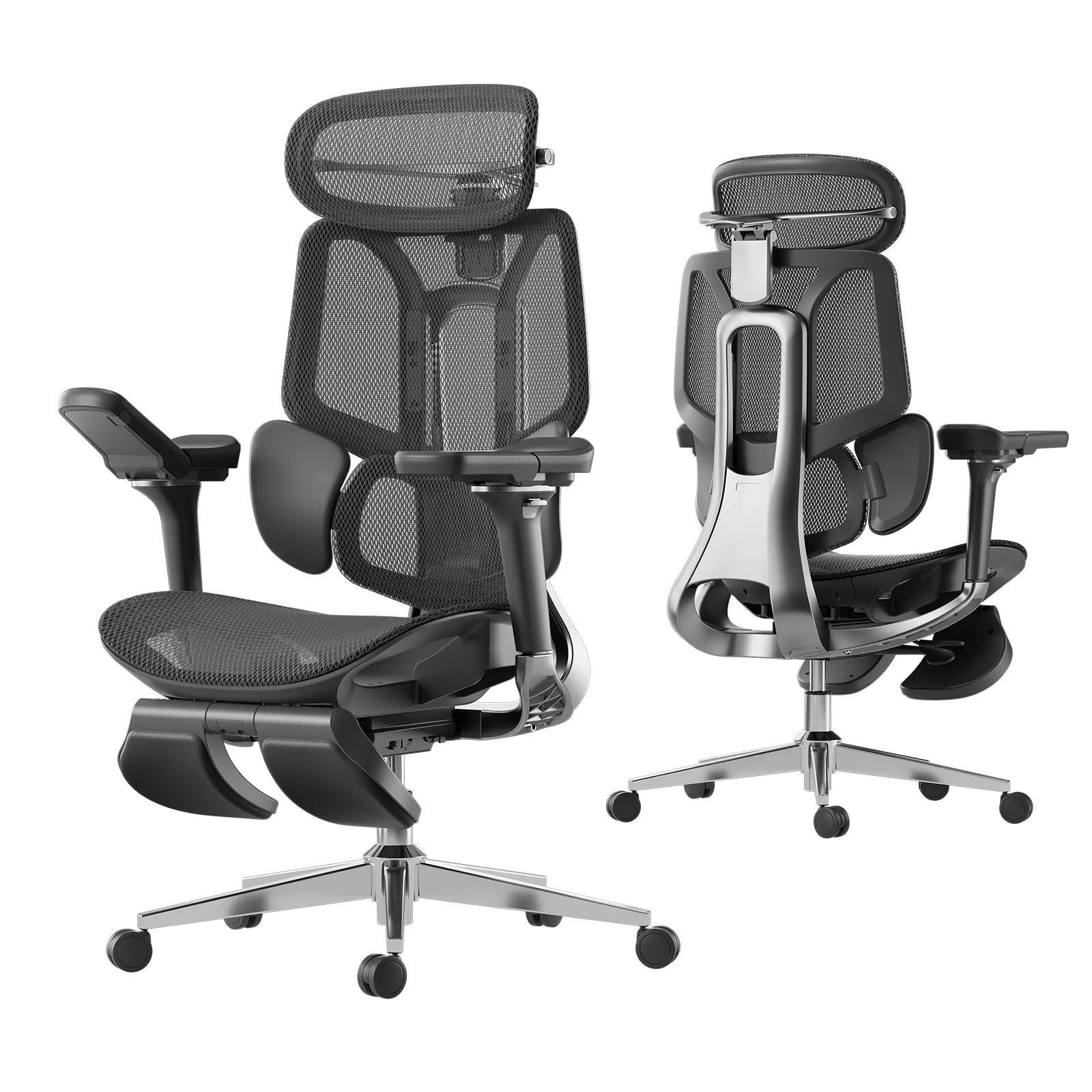 Hbada_E3_Pro_Ergonomic_Chair with footrest black front/back