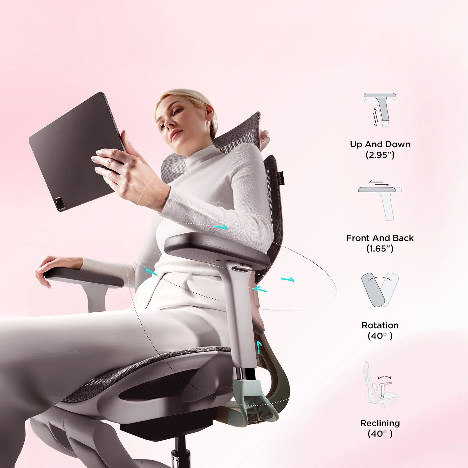 Hbada_E3_Pro_Ergonomic_Chair with footrest pink armrests