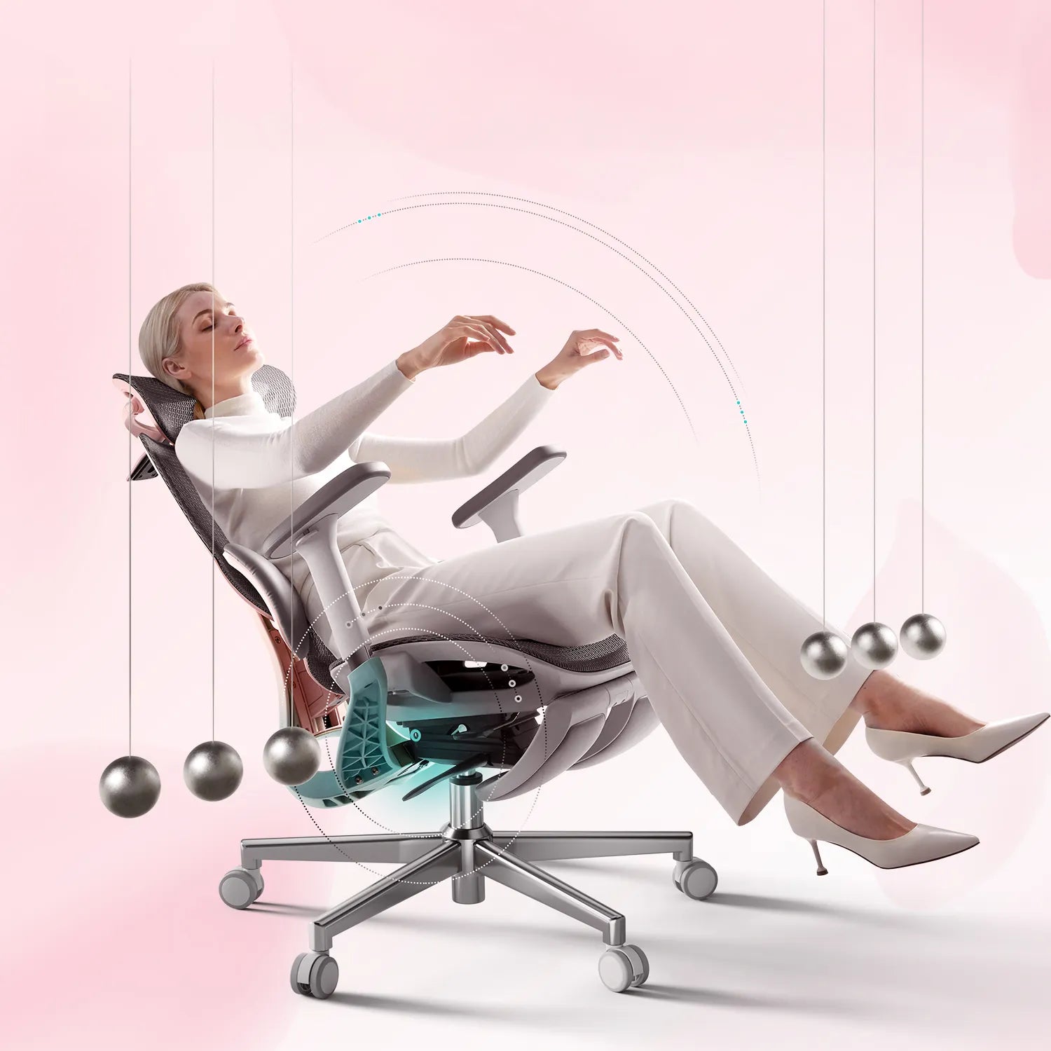 Hbada_E3_Pro_Ergonomic_Chair with footrest pink in use