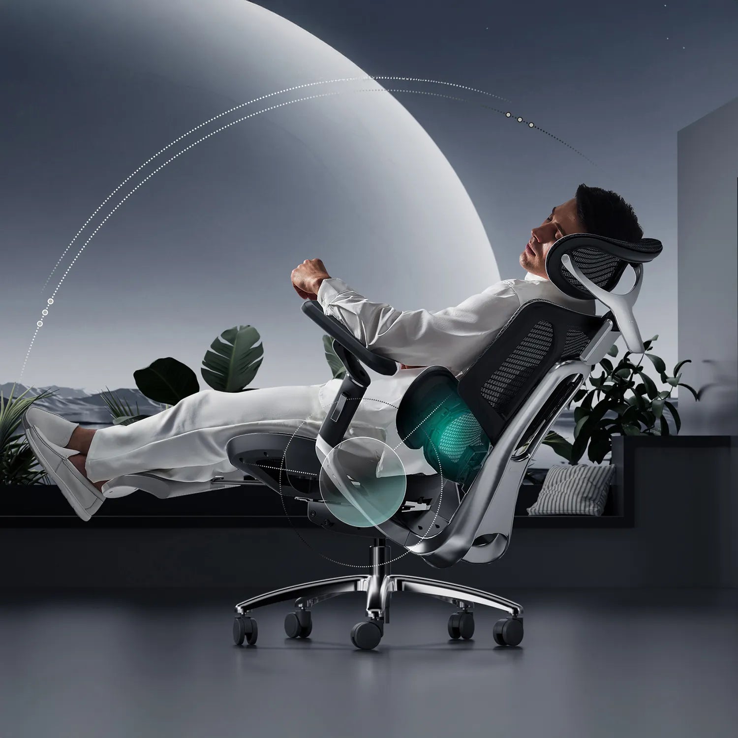 HBADA E3 Ultra Ergonomic Office Chair Futuristic(with Footrest) black in use