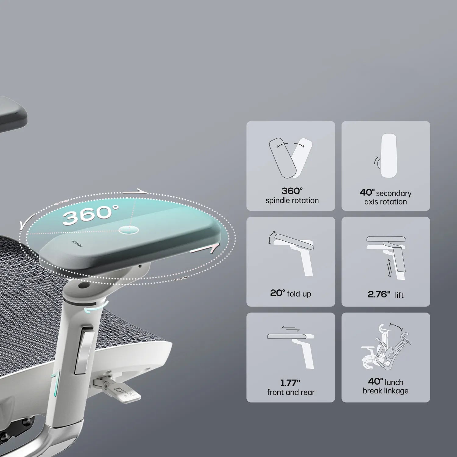 HBADA E3 Ultra Ergonomic Office Chair Futuristic(with Footrest) gray armrests