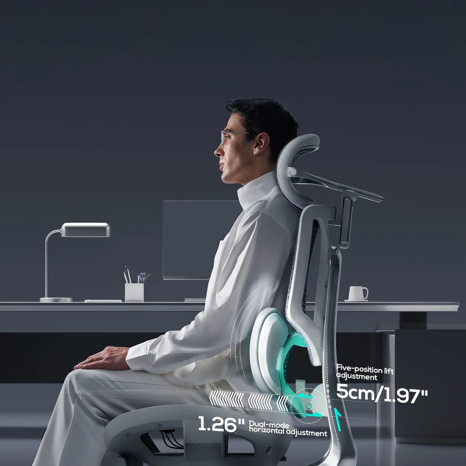 HBADA E3 Ultra Ergonomic Office Chair Futuristic(with Footrest) gray lumbar support
