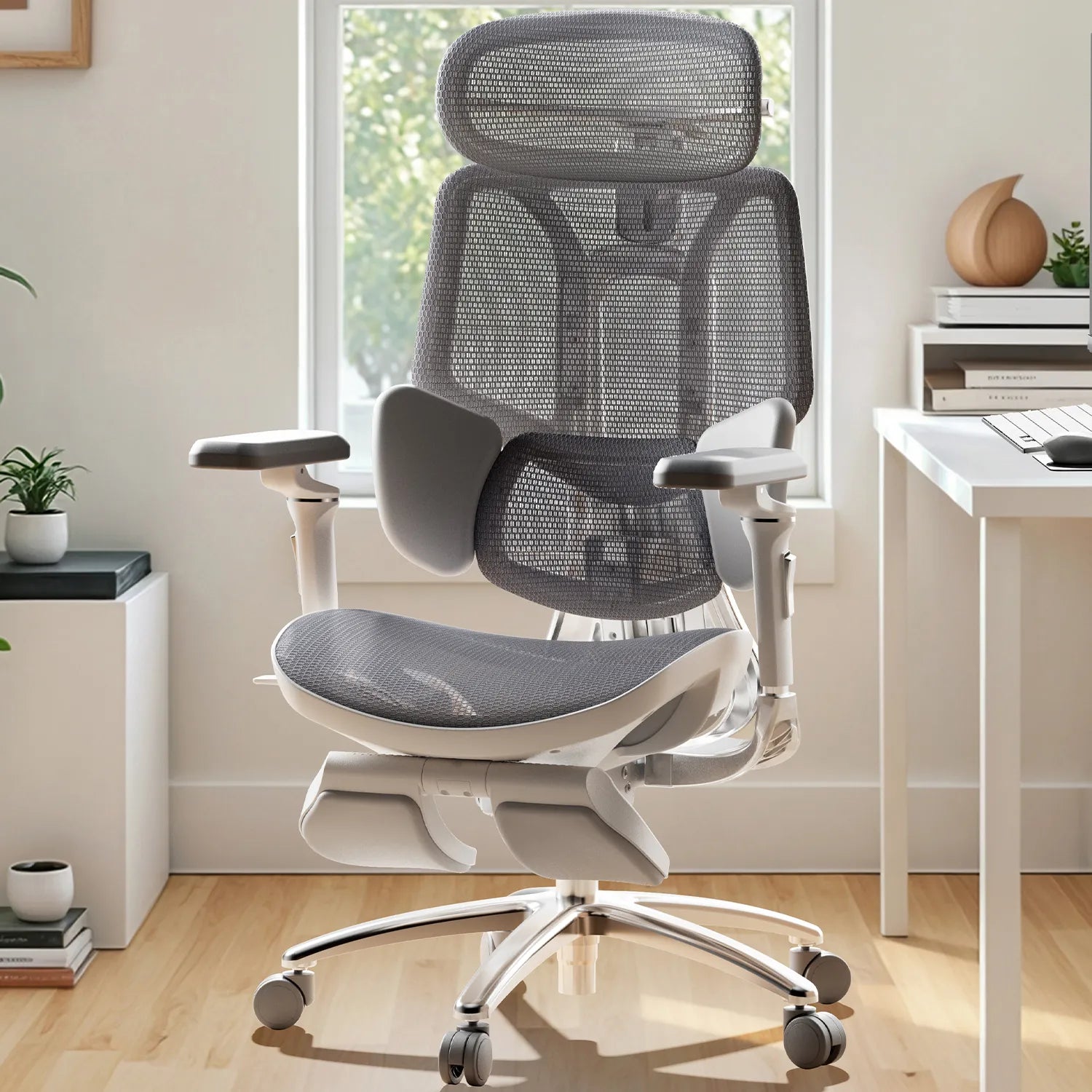 HBADA E3 Ultra Ergonomic Office Chair Futuristic(with Footrest) gray in room 