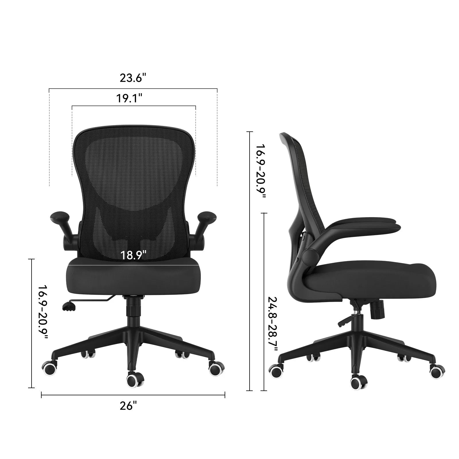 Hbada_J3_office_Chair black dimensions