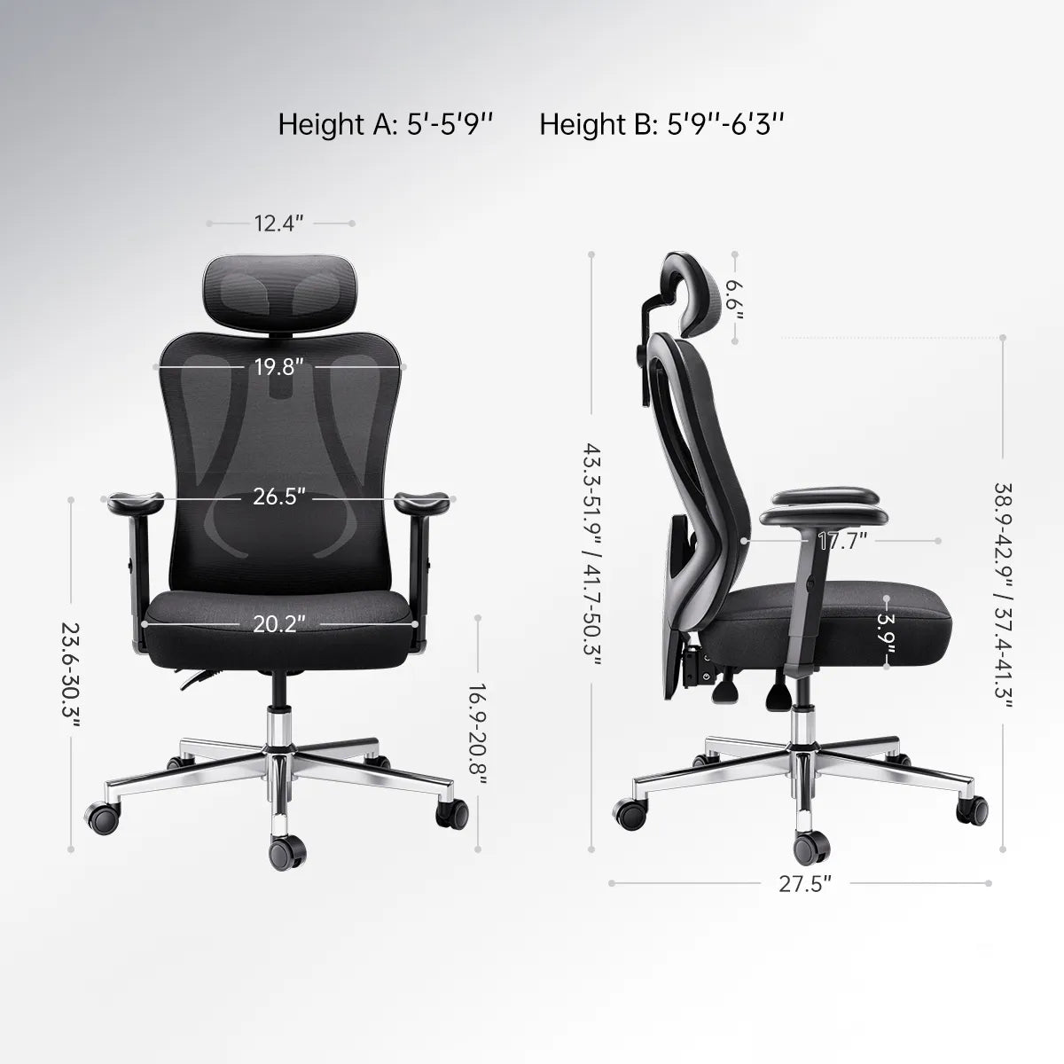 Hbada_P3_office_Chair without footrest  black dimensions
