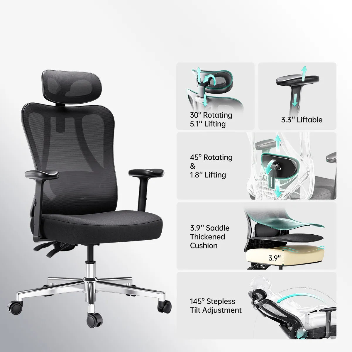 Hbada_P3_office_Chair without footrest  black ergonomic design